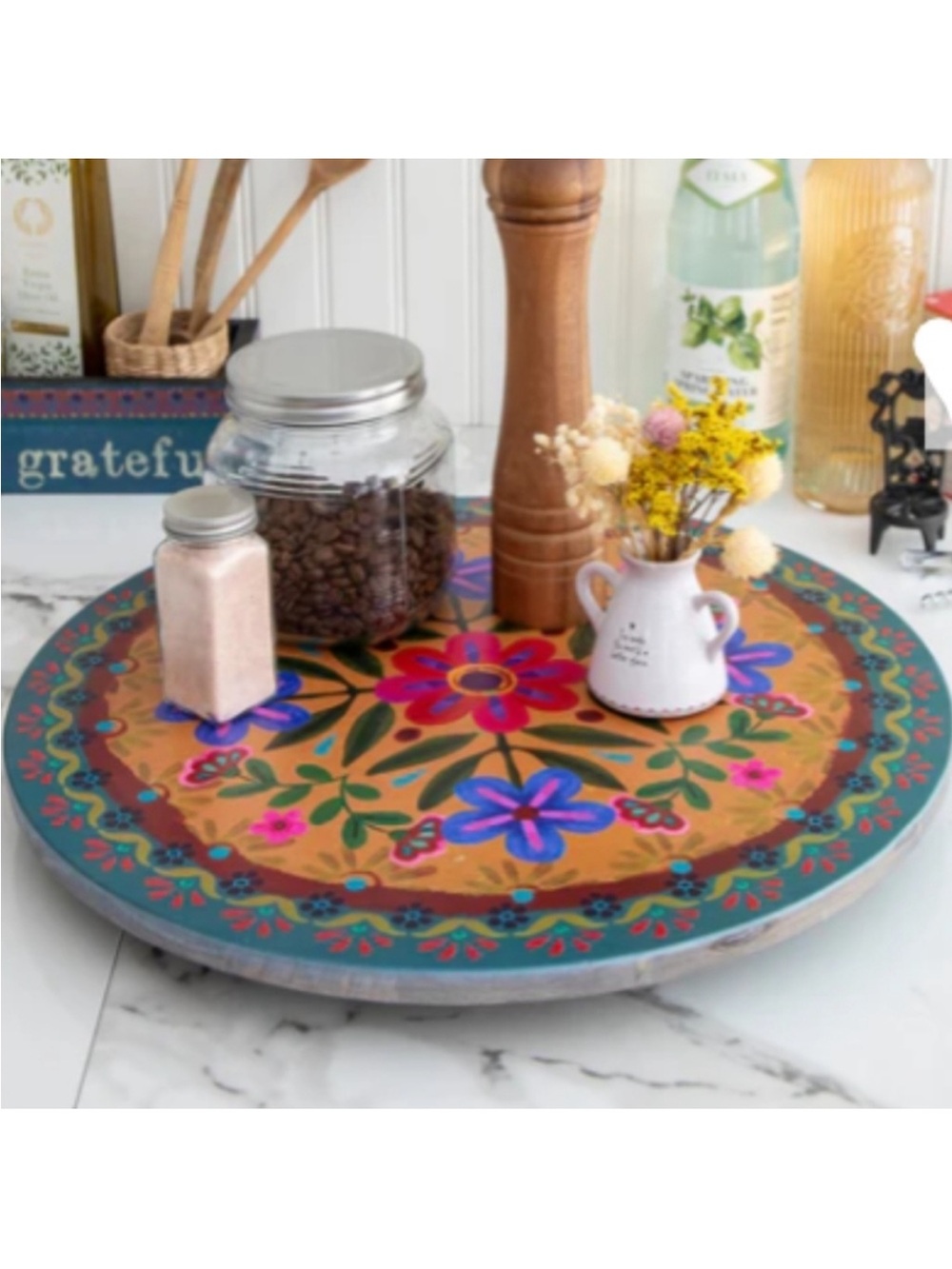 Natural Life Hand Painted Wood Lazy Susan